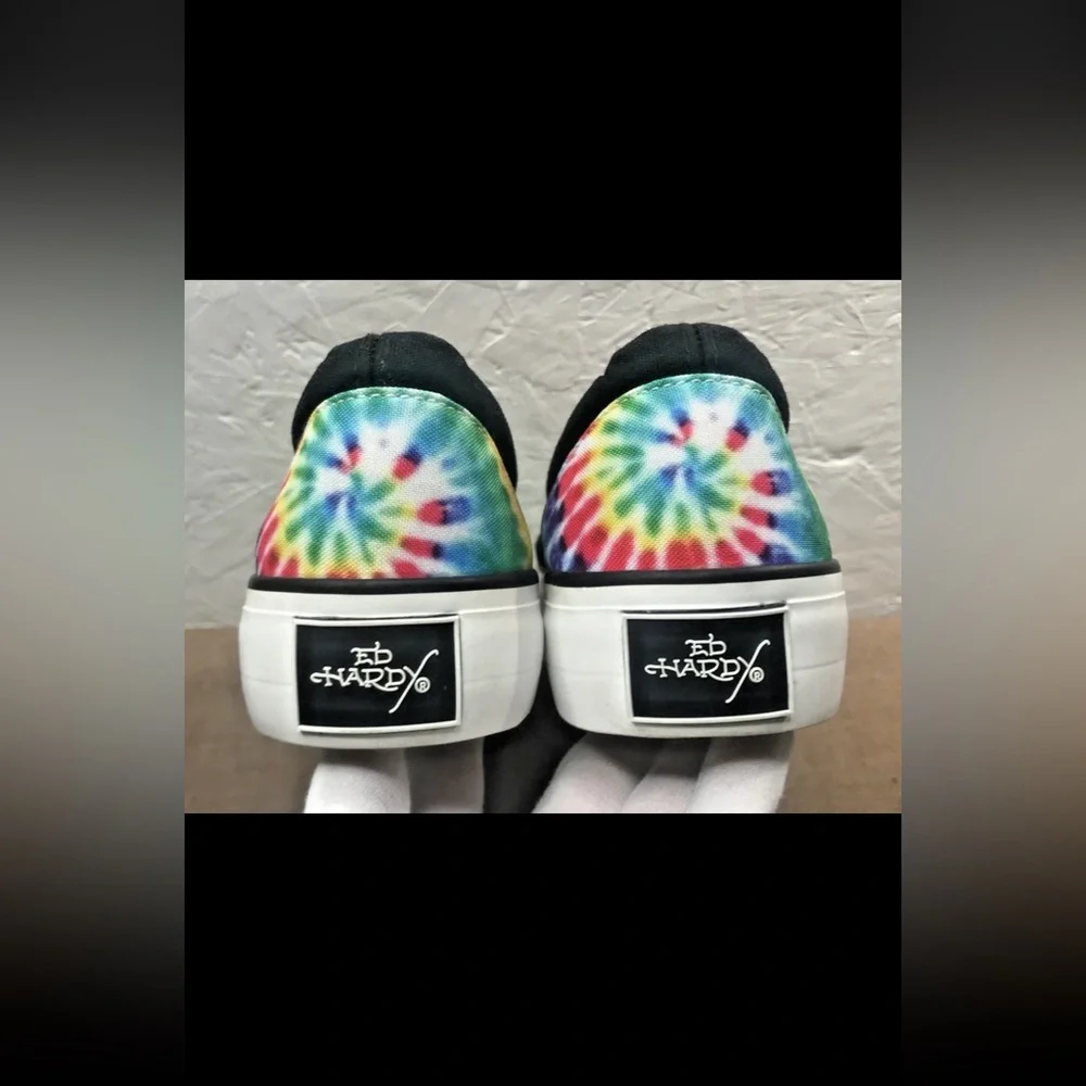 Excellent Ed Hardy Poppy-109L Tiger Black Tie-Dye Women's 9 Slip-On Sneakers